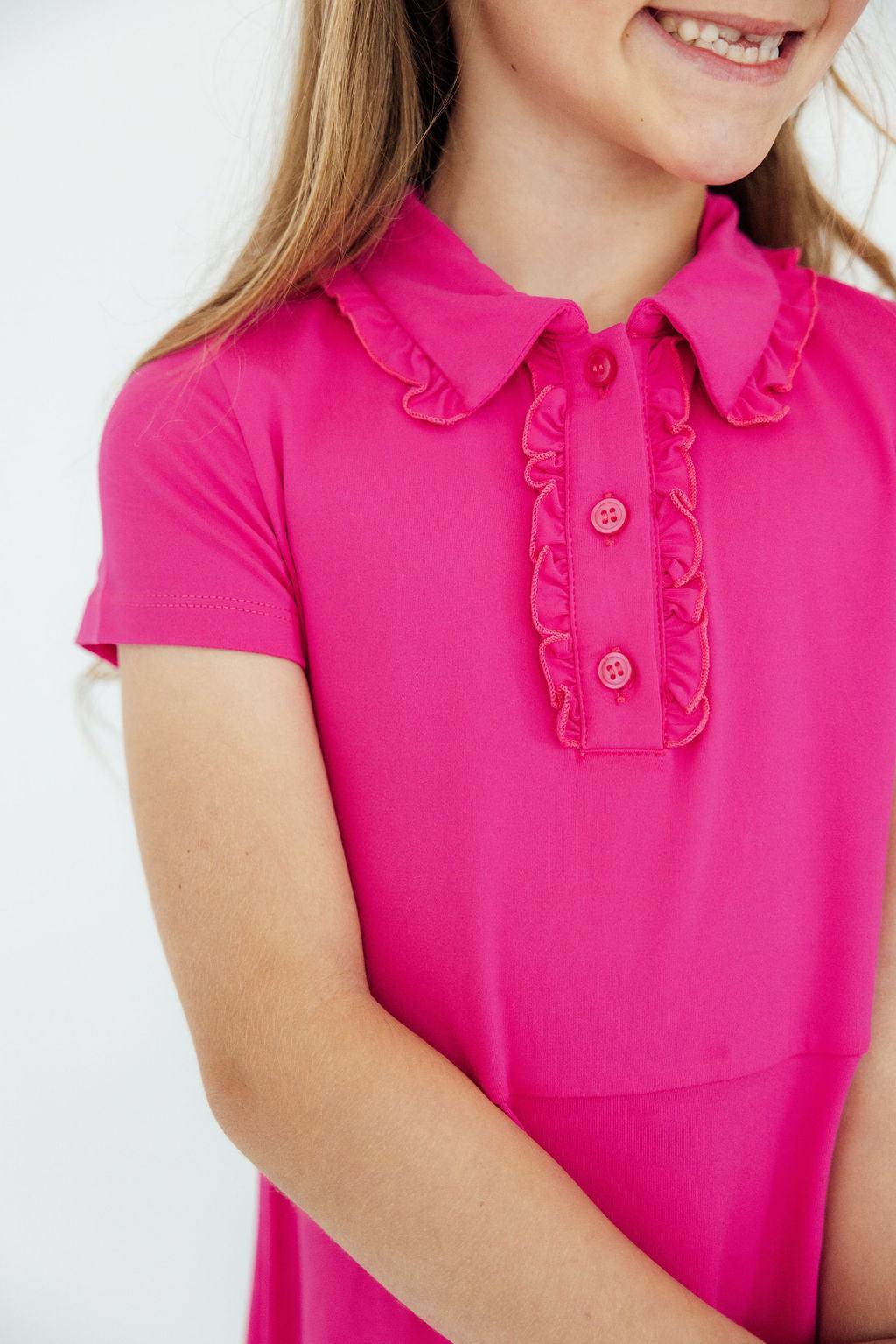 Hot Pink Ruffle Polo Dress