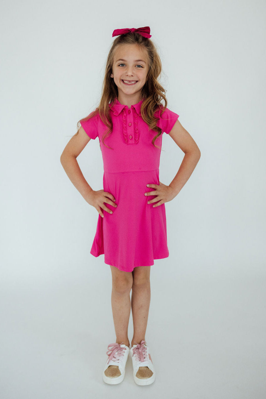 Hot Pink Ruffle Polo Dress