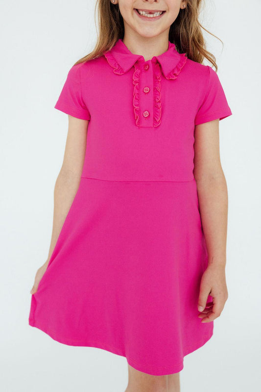 Hot Pink Ruffle Polo Dress